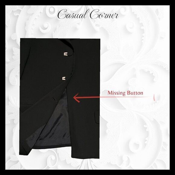 Casual Corner Women's Sz. 8 Three Button Bal Collar Black Blazer Jacket, Lined - Picture 6 of 7
